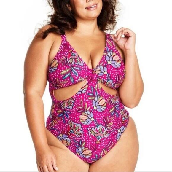 [Tabitha Brown] Target Size XL Pink Floral Print Cut Out One Piece Swimsuit - Picture 2 of 12